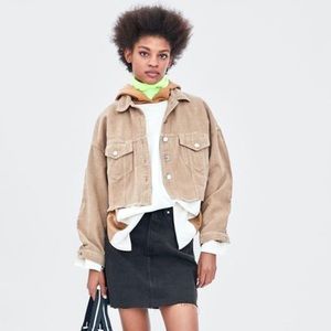 ZARA corduroy corded cropped off white jacket